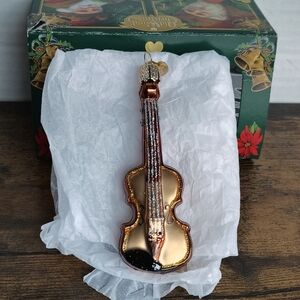 Old World Christmas Ornament Glass Violin & Box Music Instrument Music Teacher